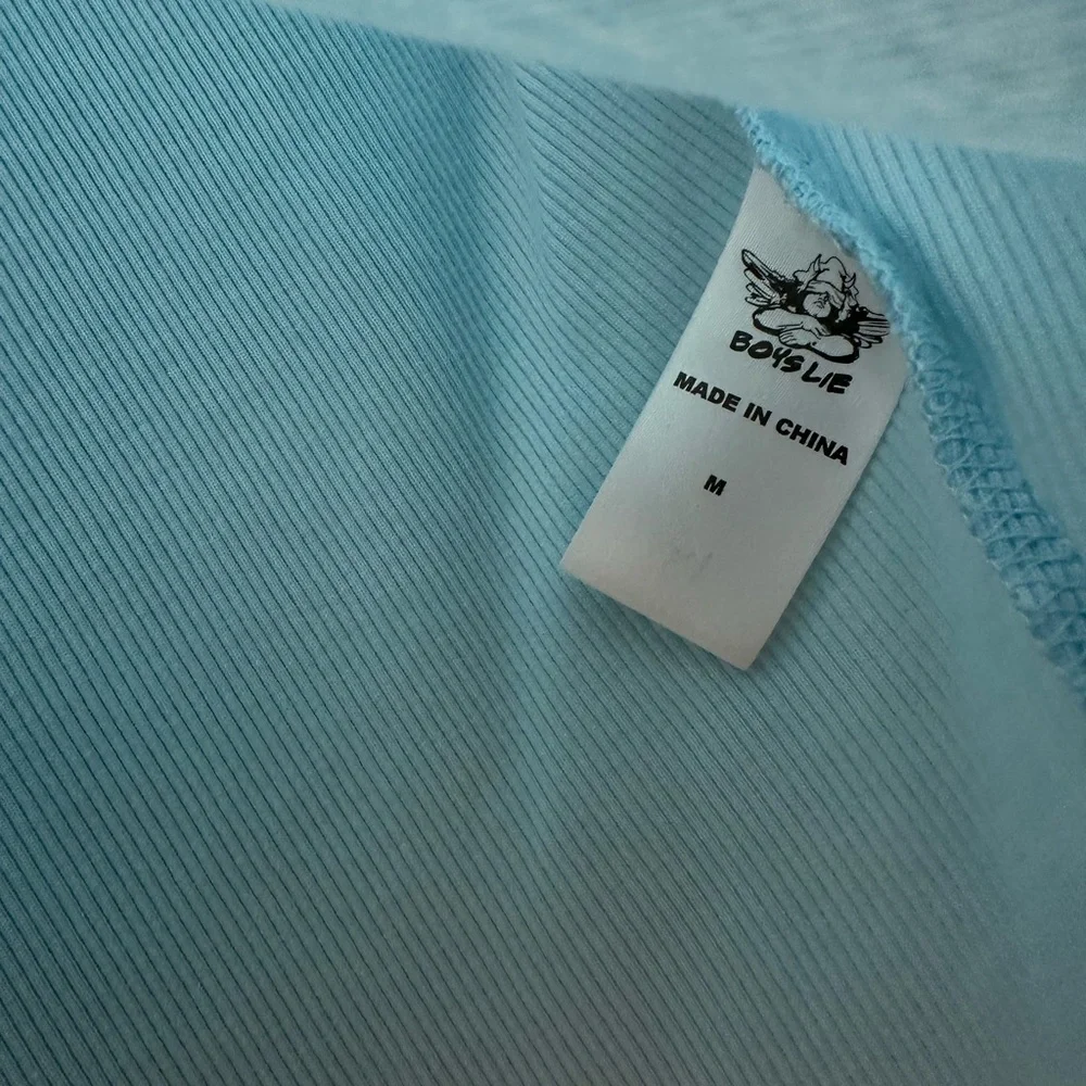 Boys Lie Light Blue Crop Top with Orange Lettering - Picture 5 of 7